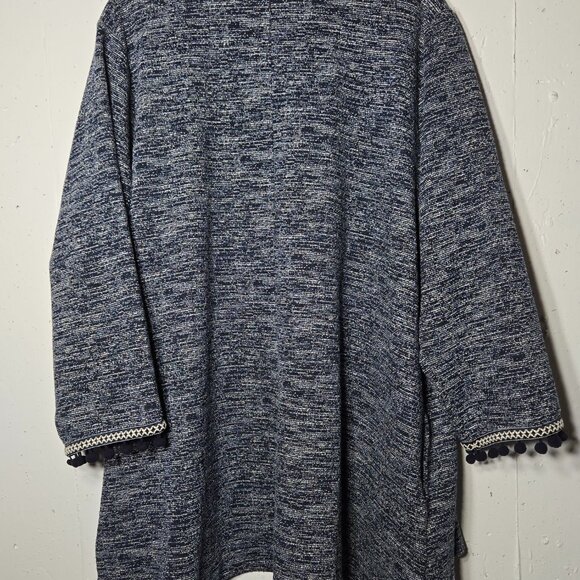 Bobeau Maren Kimono Jacket Plus Size 2X Pom Poms Embroidered Cardigan Sweater - Picture 3 of 11